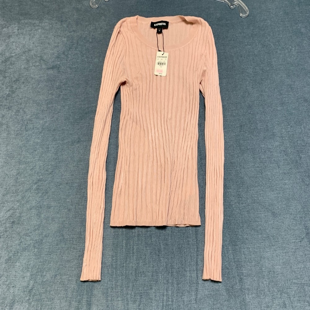 Express Sweater Womens XS Pale Pink Knit Ribbed Knit Long Sleeve Winter Pullover